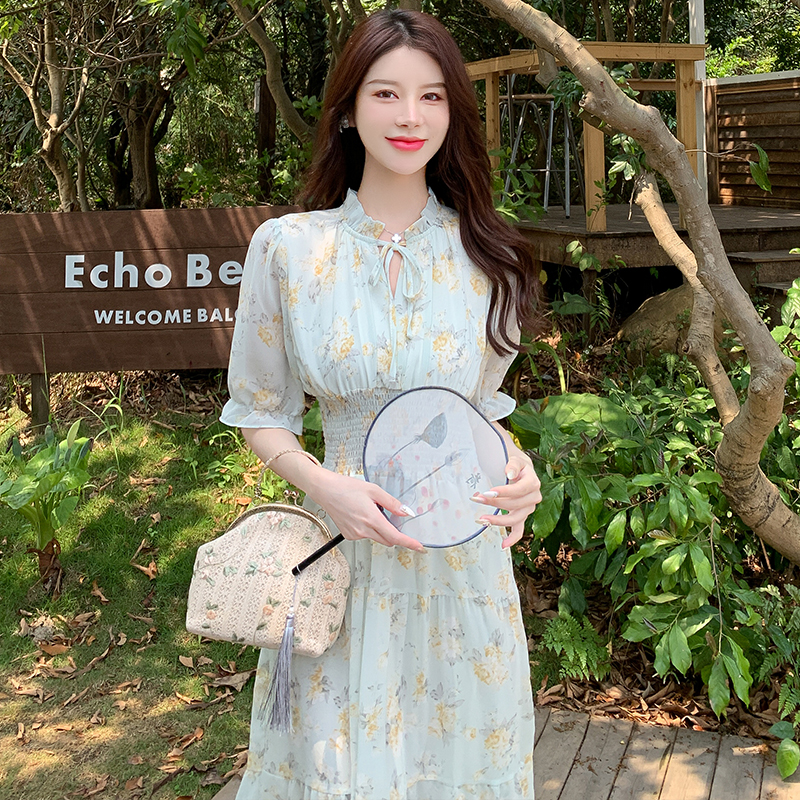 sweet-floral-chiffon-dress-with-lantern-sleeves-and-tie-waist