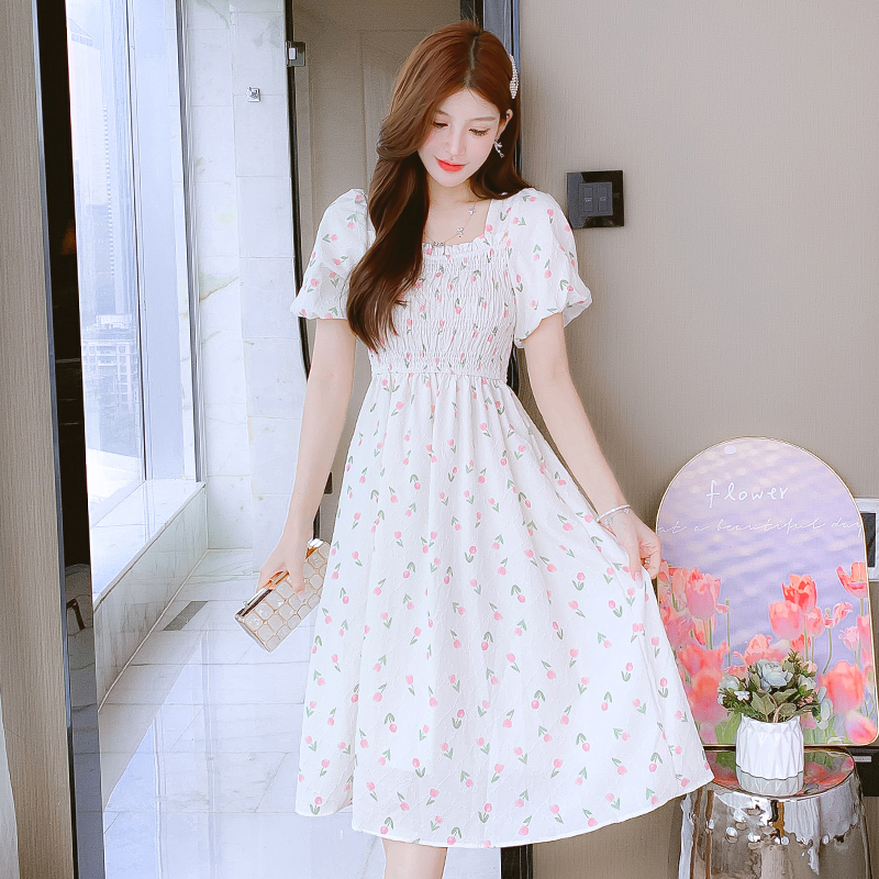 french-floral-chiffon-short-sleeve-dress-women-summer-new-sweet-slimming-tea-break-long-dress