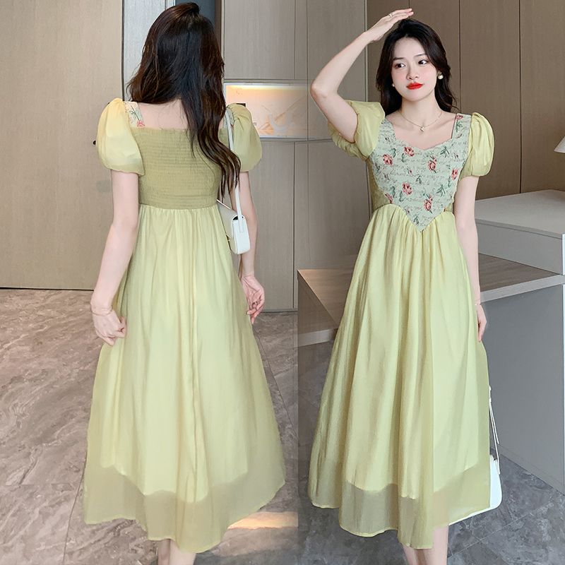 French Sweet Fairy Square Neck Embroidered Dress with Puff Sleeves - Image 2