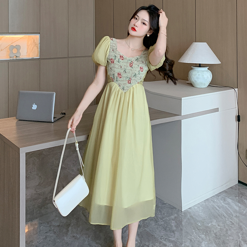 French Sweet Fairy Square Neck Embroidered Dress with Puff Sleeves - Image 5