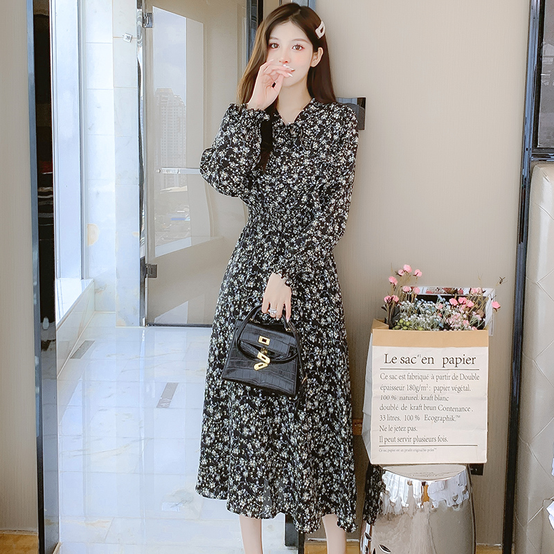 french-style-elegant-slim-fit-long-sleeve-chiffon-floral-dress-for-women