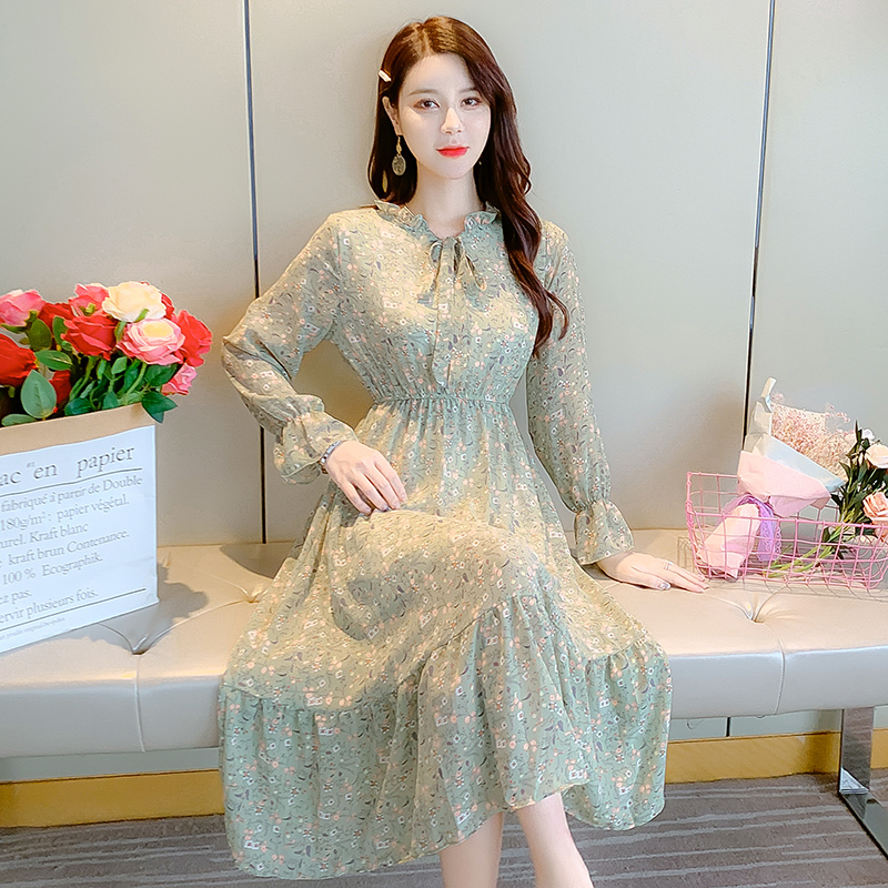 womens-floral-chiffon-long-dress-with-waist-cinching-and-bell-sleeves