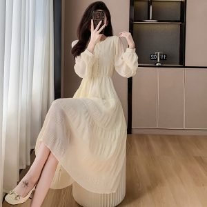 Women's Long Sleeve Dress Summer 2023 Beach Vacation Chiffon Maxi Dress