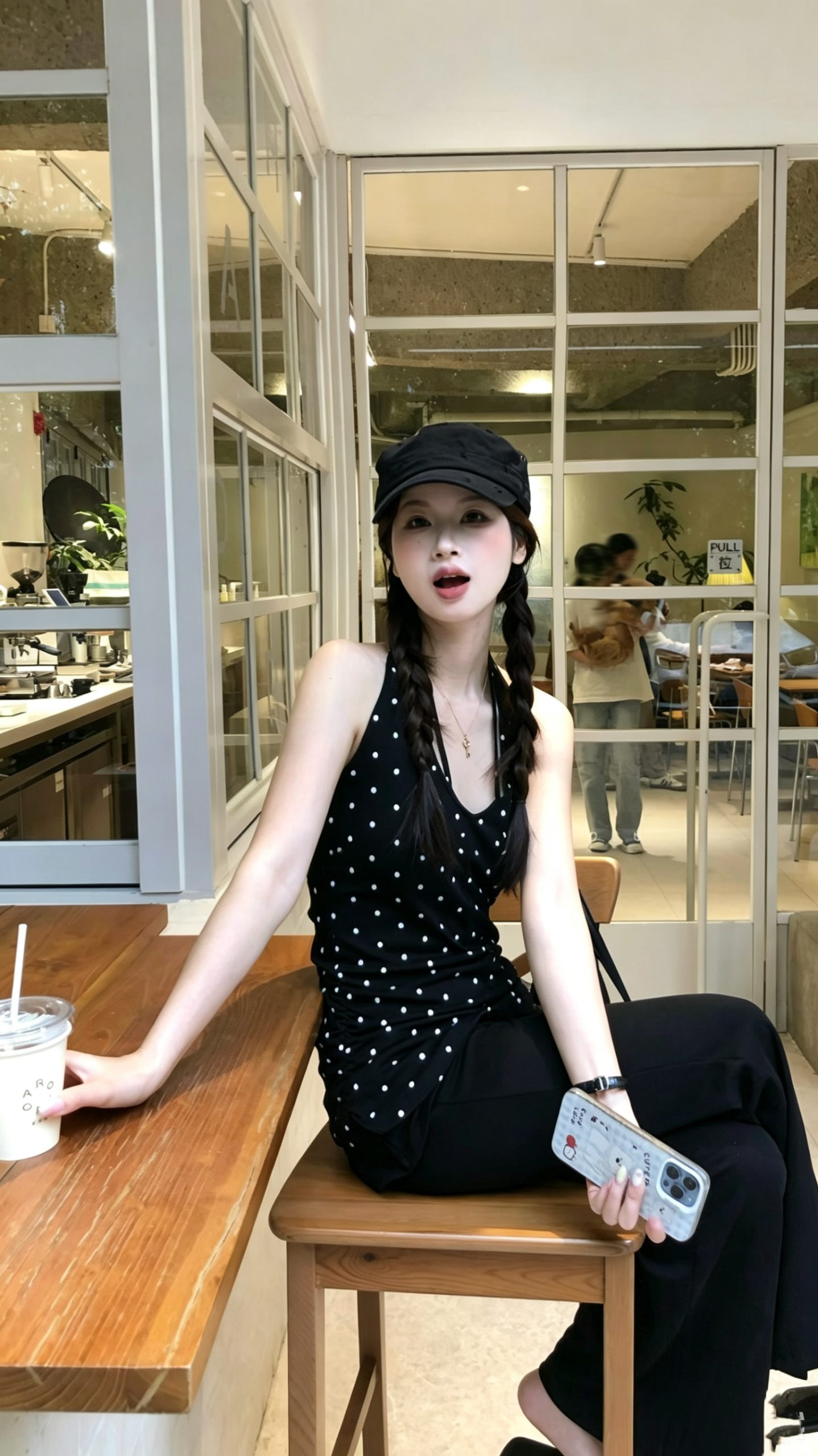 Women's Halter V-Neck Open-Back Polka Dot Cami and High-Waist Flared Pants Two-Piece Set - Image 3