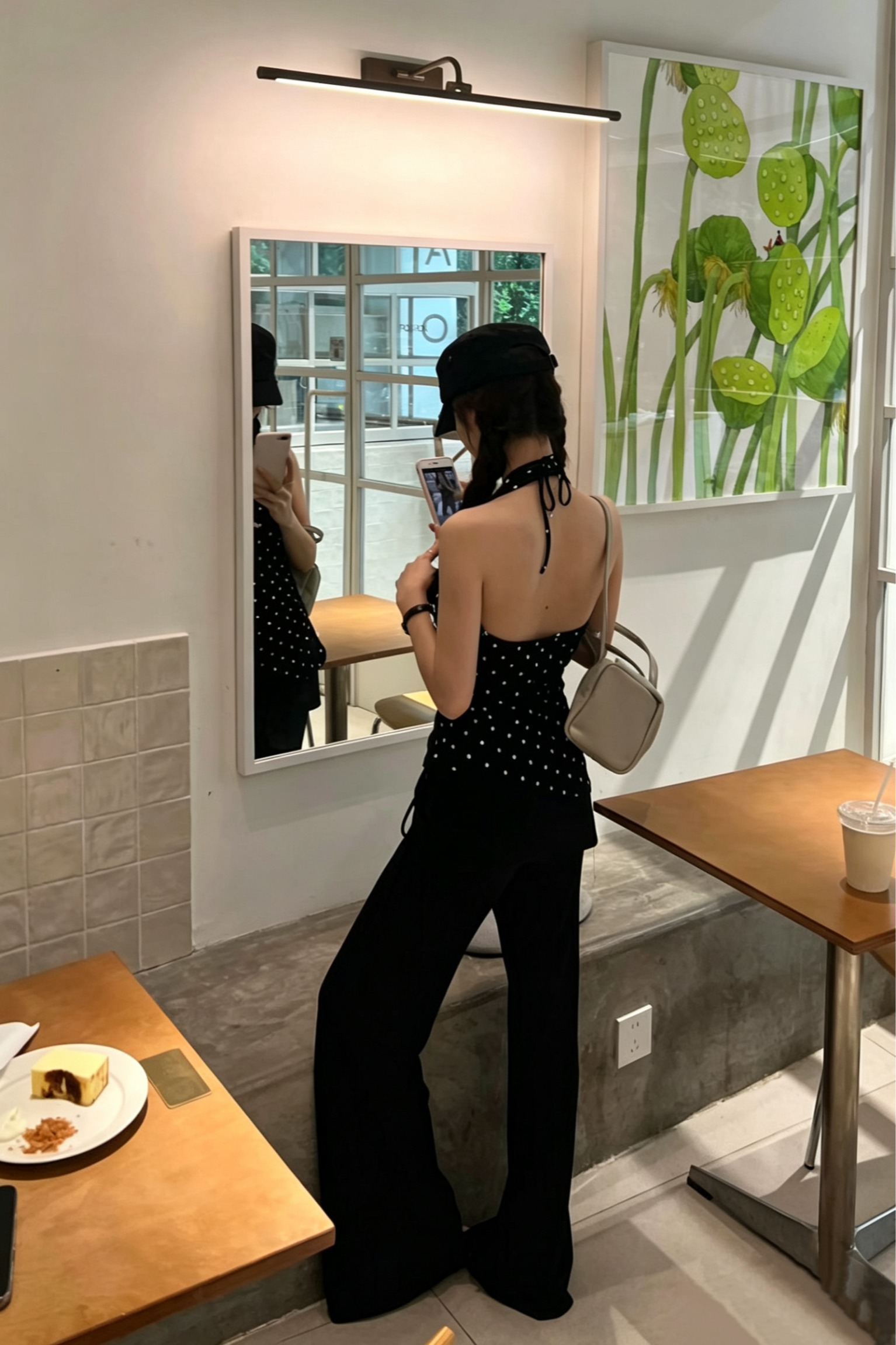 Women's Halter V-Neck Open-Back Polka Dot Cami and High-Waist Flared Pants Two-Piece Set - Image 5
