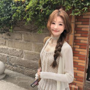 Women's Two-Piece Knit Cardigan and Polka Dot Cami Set