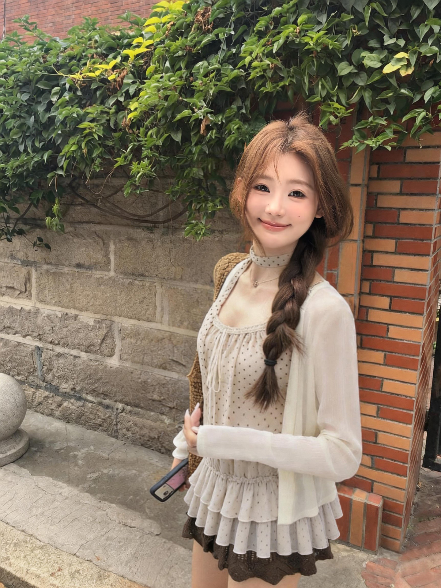 womens-two-piece-knit-cardigan-and-polka-dot-cami-set
