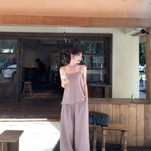 French Style Backless Cami and Wide-Leg Pants Two-Piece Set