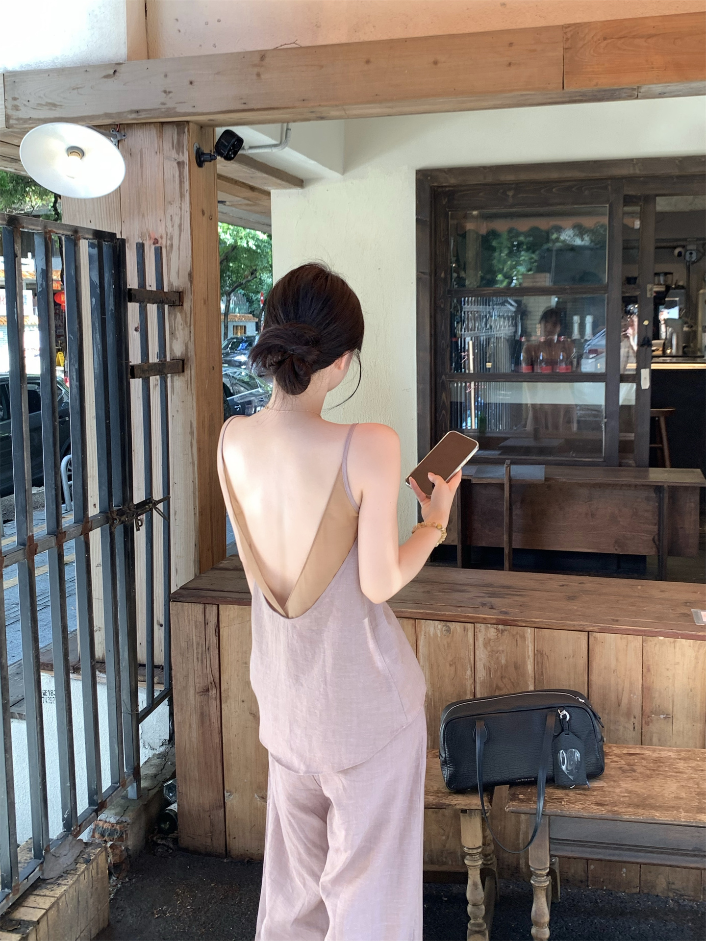 French Style Backless Cami and Wide-Leg Pants Two-Piece Set - Image 2
