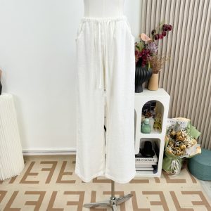 Famouswang Summer New Lazy Relaxed Temperament Ramie White Loose Wide Leg Pants Women Petite