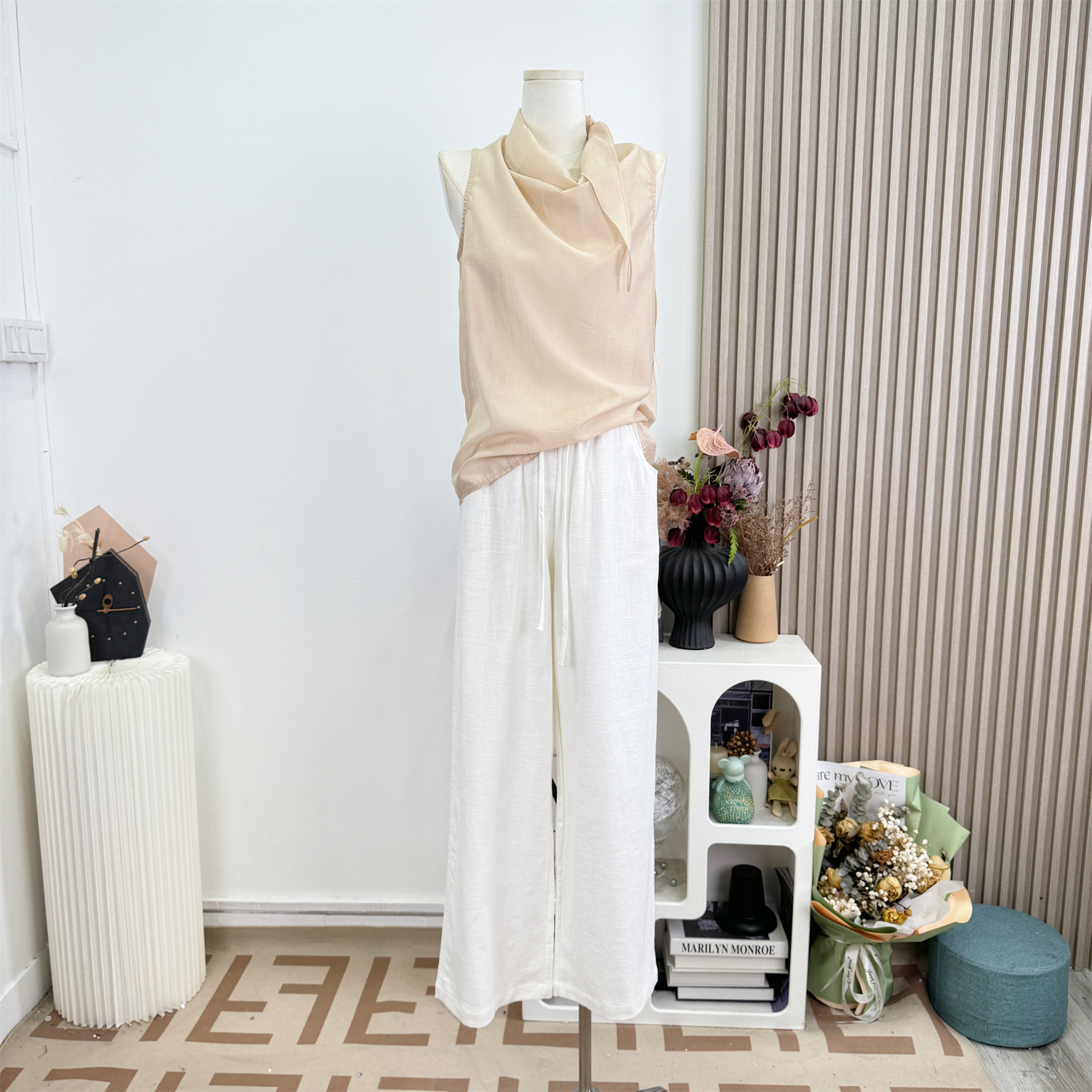 Famouswang Summer New Lazy Relaxed Temperament Ramie White Loose Wide Leg Pants Women Petite - Image 2