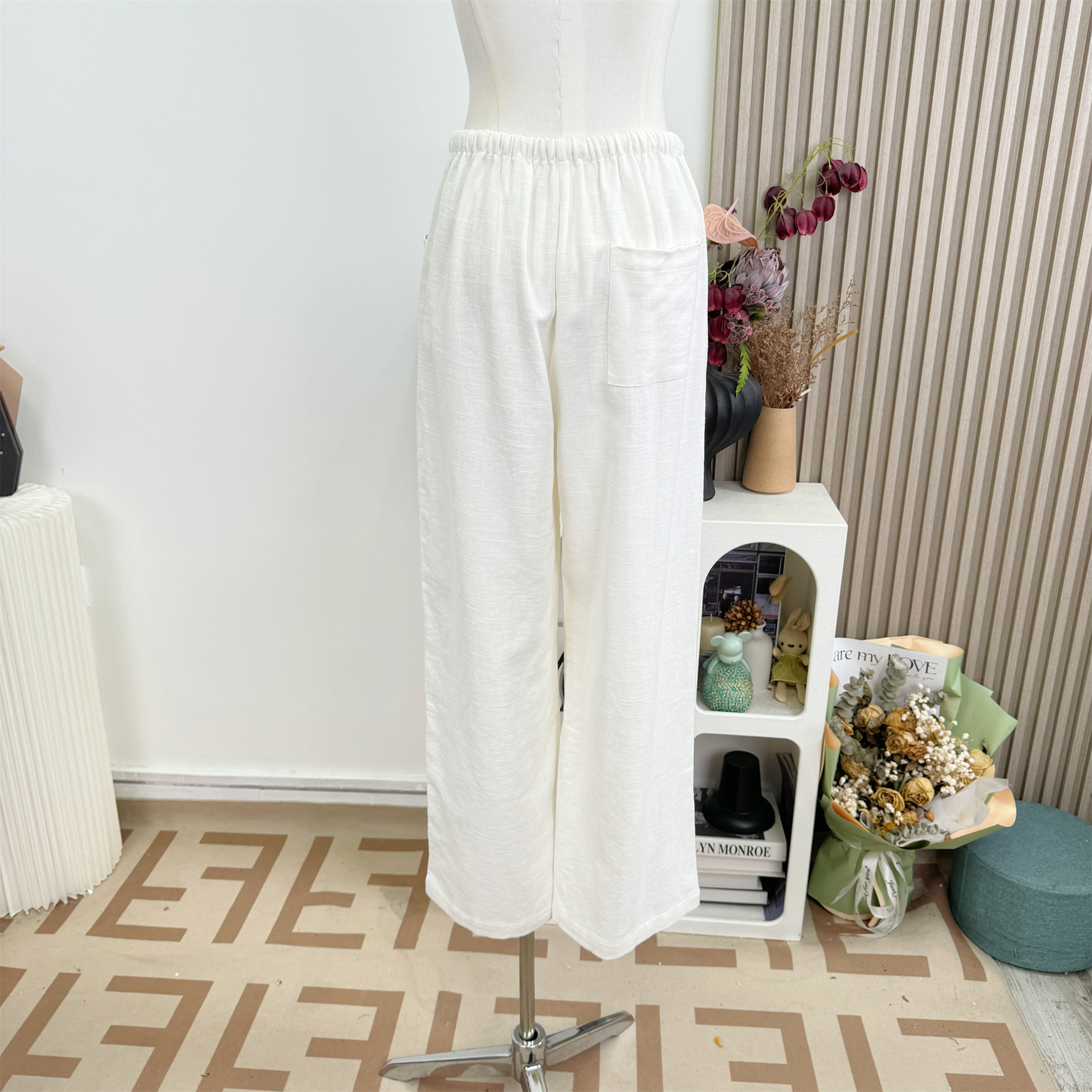 Famouswang Summer New Lazy Relaxed Temperament Ramie White Loose Wide Leg Pants Women Petite - Image 4