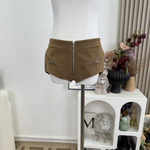 Women's Suede Hot Shorts with Front Zip and Dual Pockets