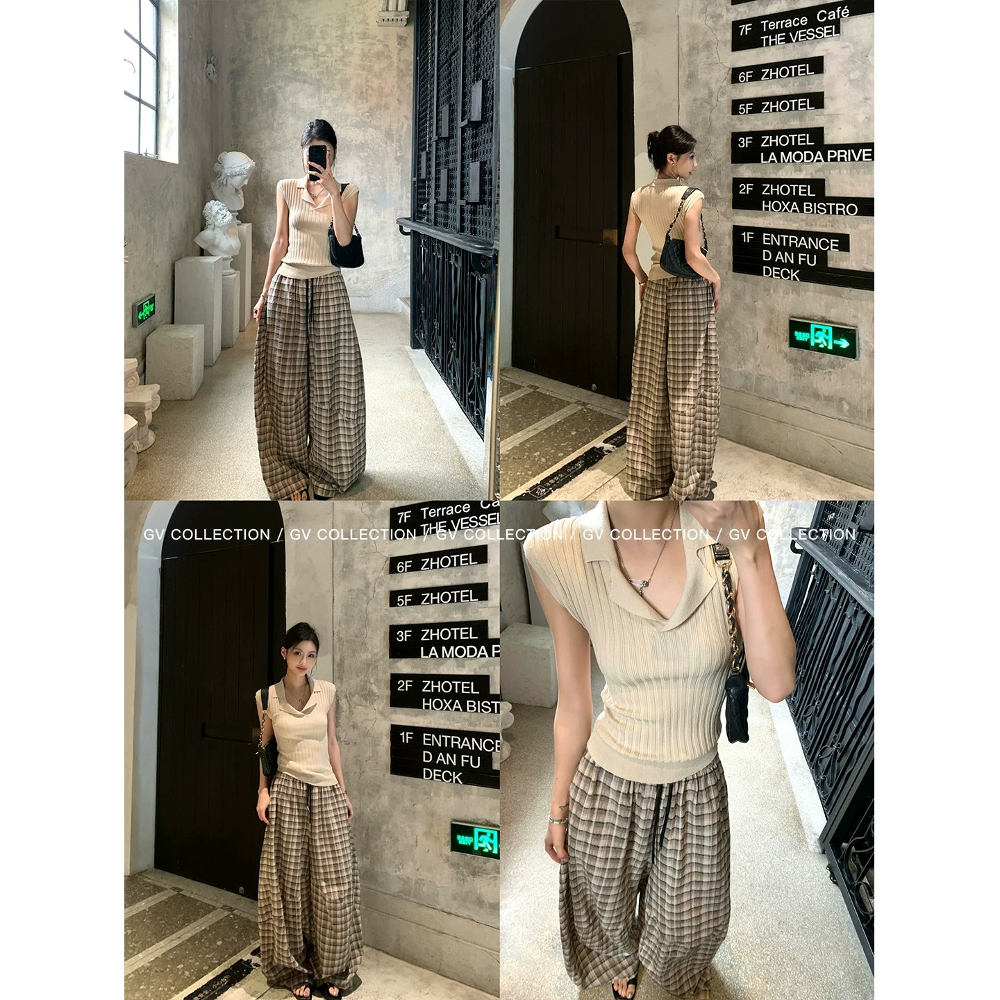 Retro High Waist Drawstring Plaid Cocoon Wide Leg Pants Women Summer Artistic Loose Slimming Balloon Casual Pants - Image 4