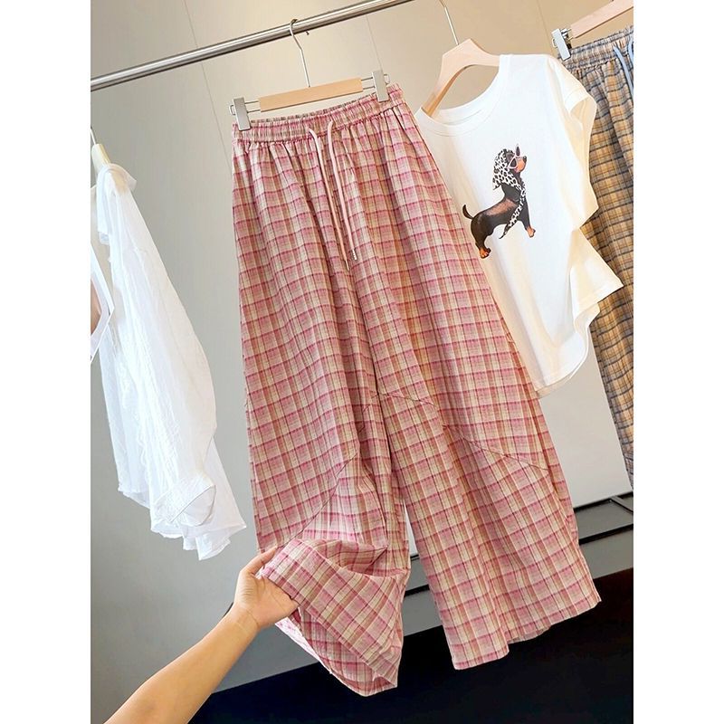 Retro High Waist Drawstring Plaid Cocoon Wide Leg Pants Women Summer Artistic Loose Slimming Balloon Casual Pants - Image 3