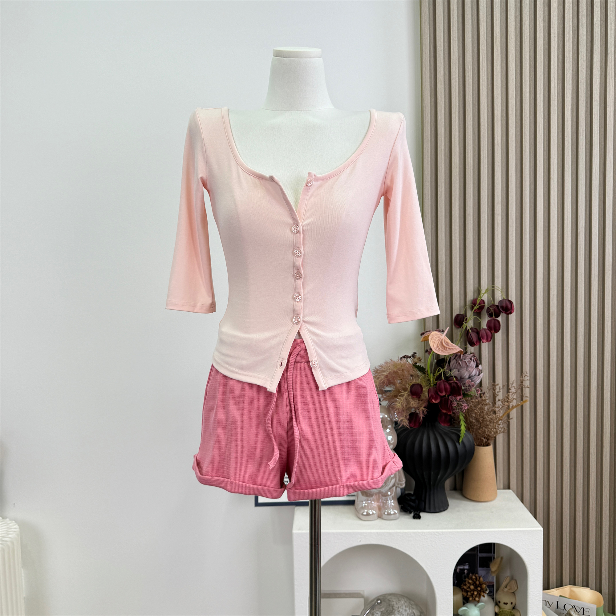 Women's Wide-Leg Casual Pants in Pink - Cotton Blend - Image 2