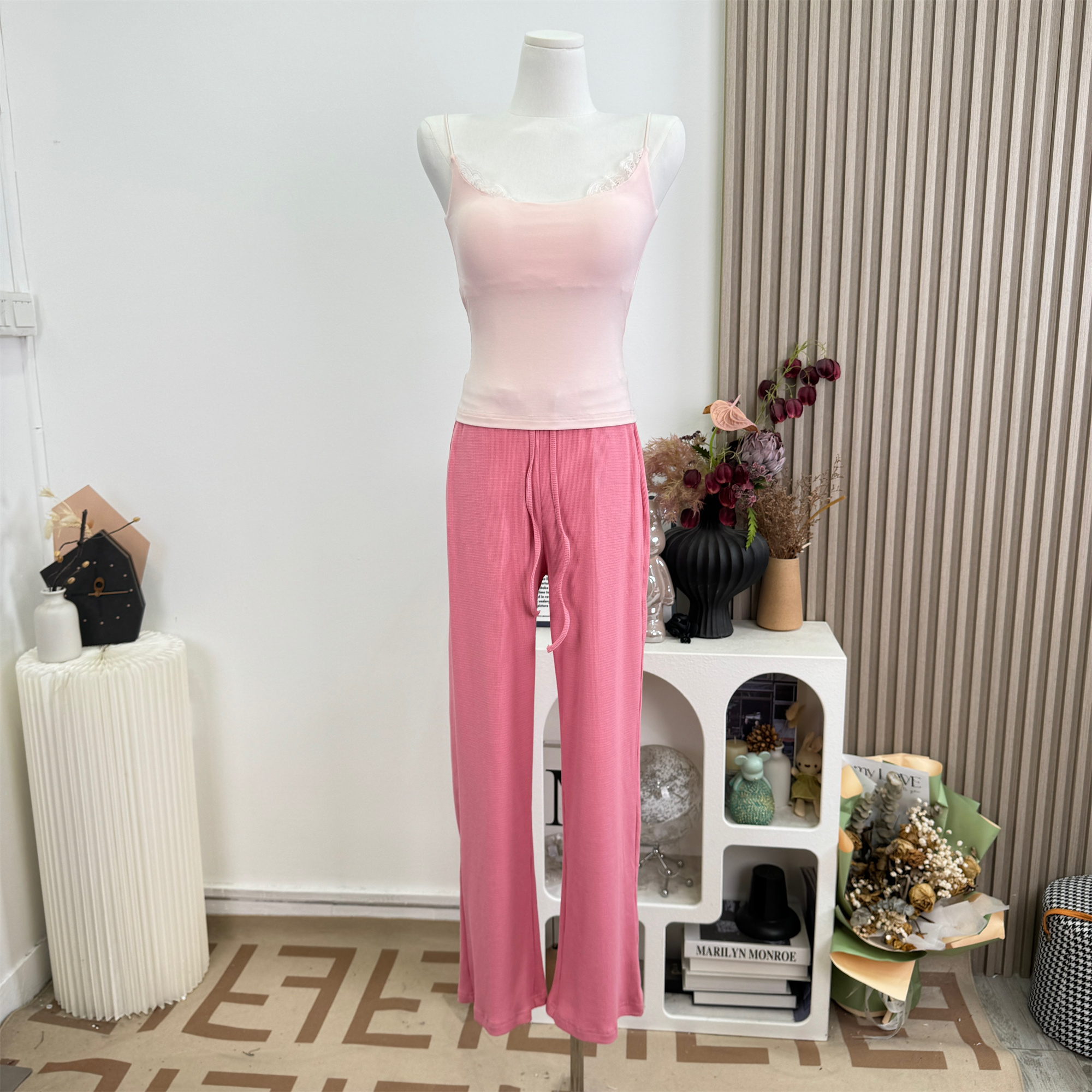 Women's Wide-Leg Casual Pants in Pink - Cotton Blend - Image 4
