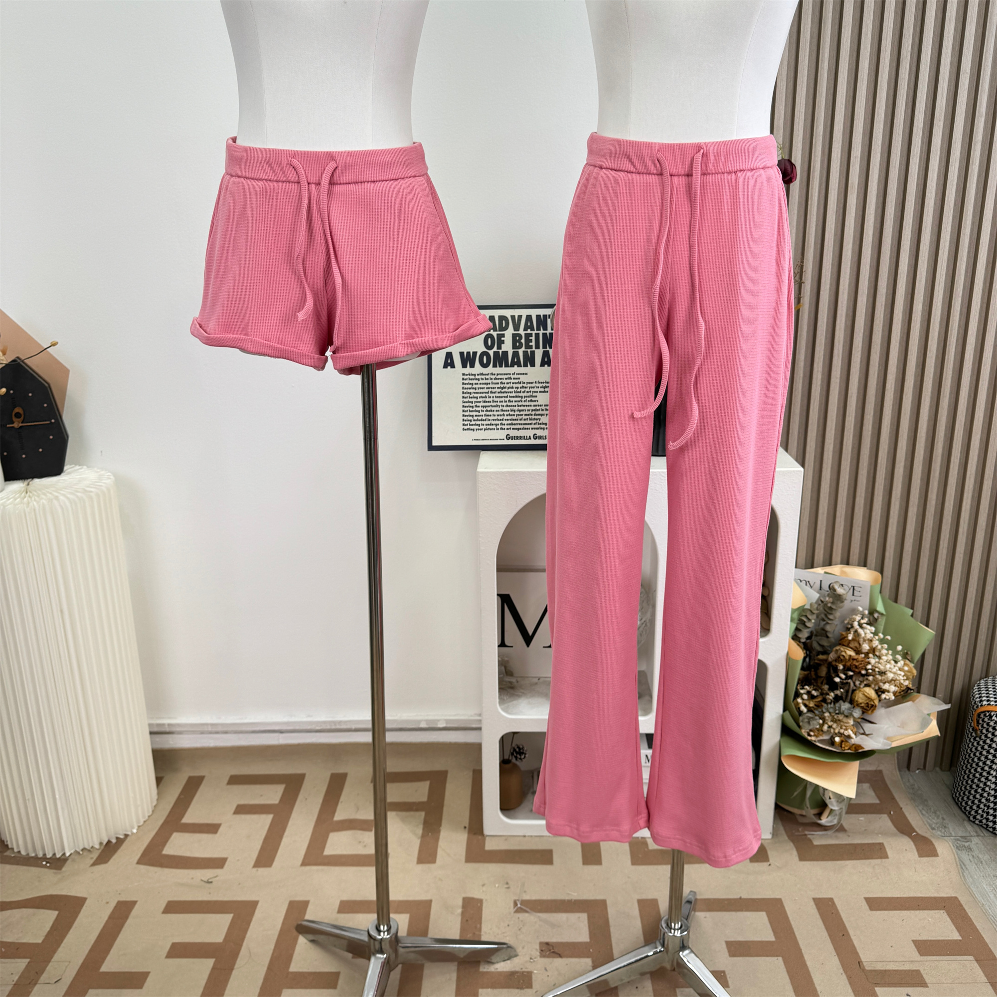Women's Wide-Leg Casual Pants in Pink - Cotton Blend - Image 5