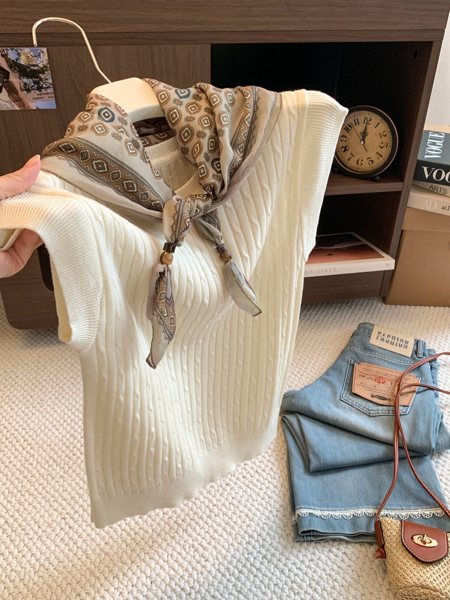 early-autumn-twist-knit-short-sleeve-top-with-scarf-women-korean-style-slim-fit