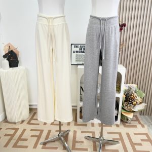 Women's Relaxed Woven Casual Pants in Off-White or Light Gray