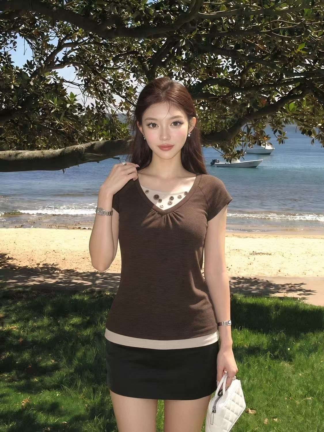 Summer 2026 Women's Slim Fit Short Sleeve T-Shirt Casual Commuter Top