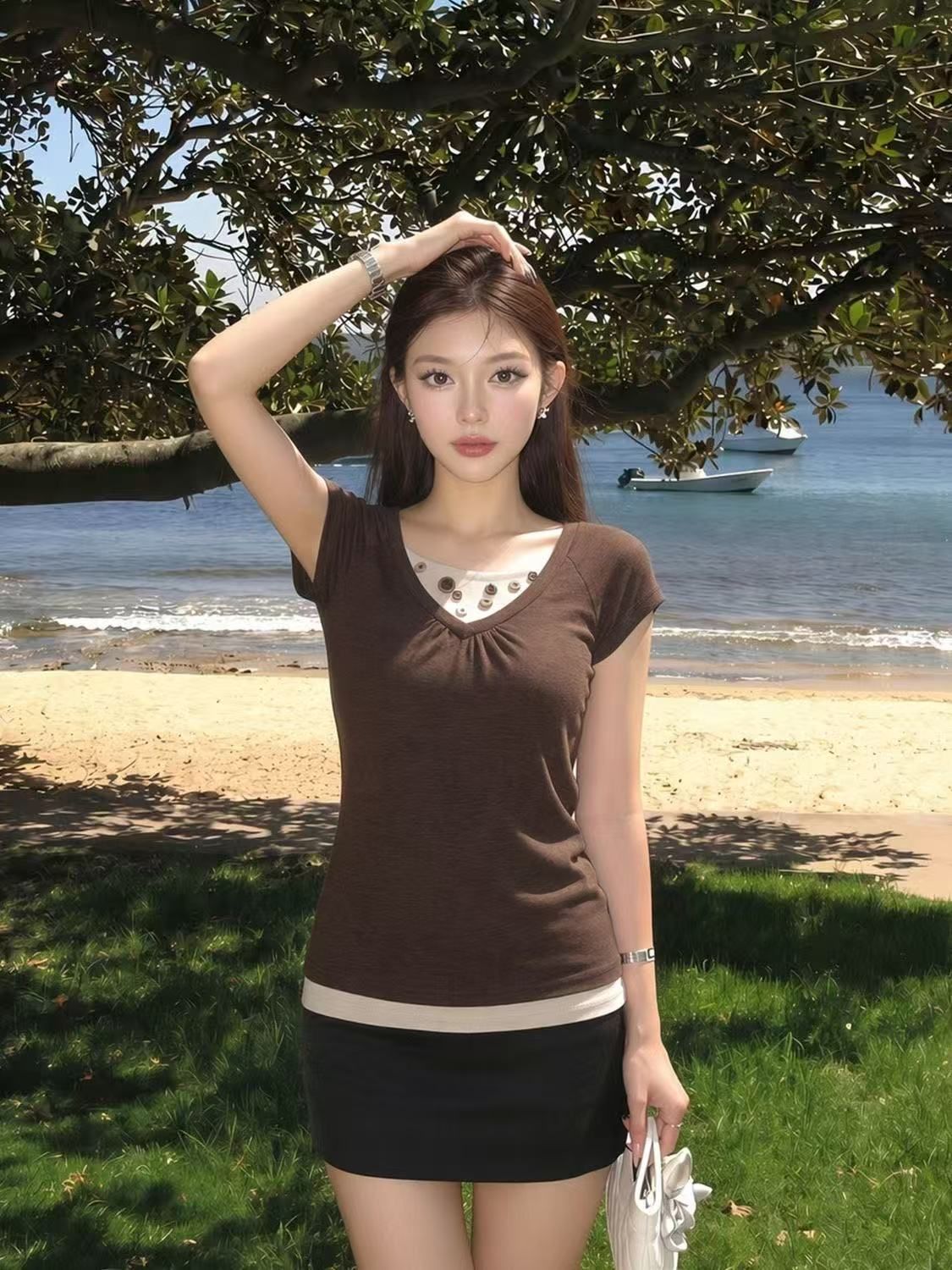 Summer 2026 Women's Slim Fit Short Sleeve T-Shirt Casual Commuter Top - Image 2