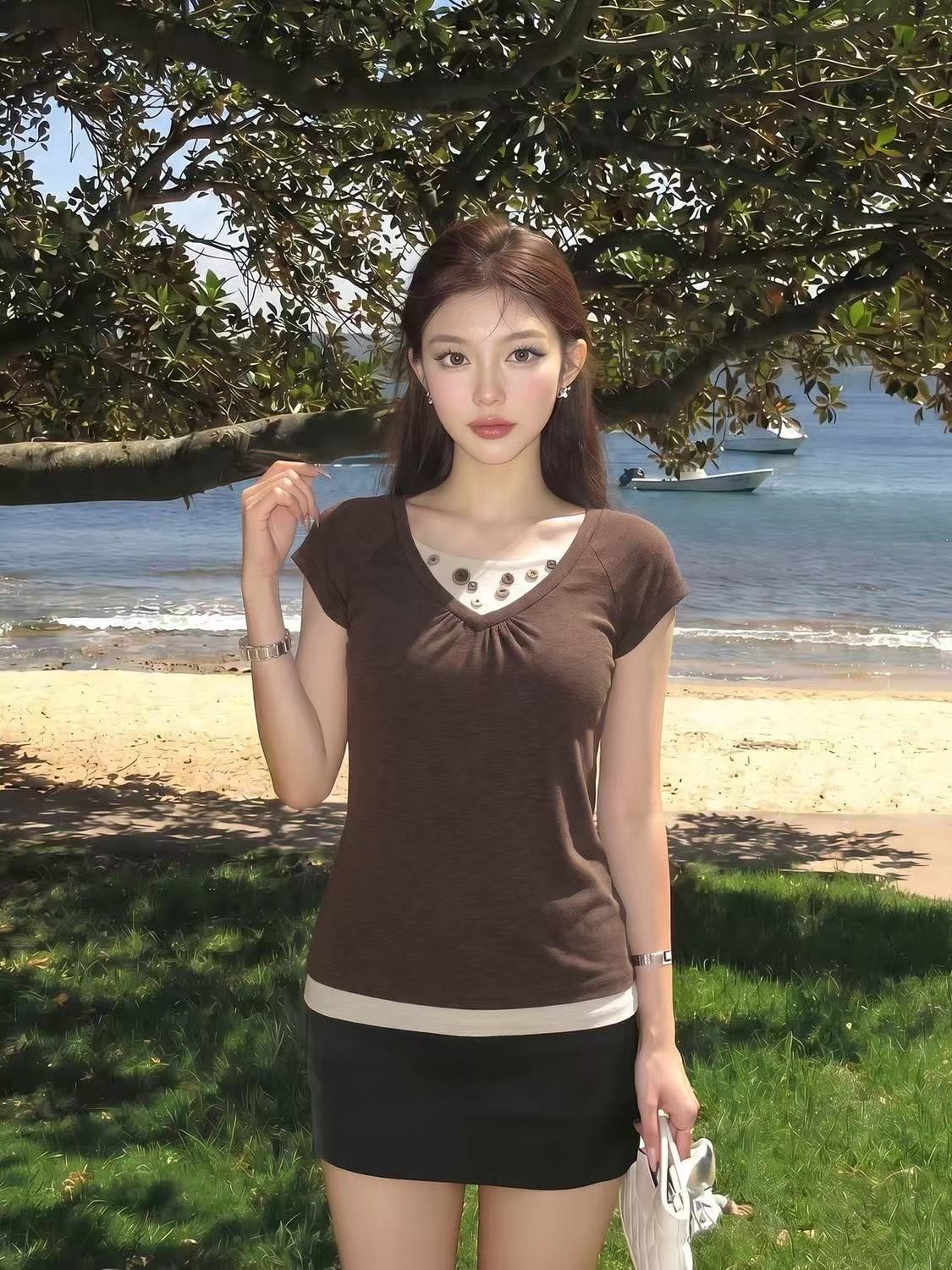 Summer 2026 Women's Slim Fit Short Sleeve T-Shirt Casual Commuter Top - Image 3